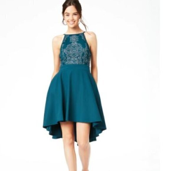 Speechless womens Emerald Green Silver Glittered Bodice Hi Low Dress size 18 - Picture 1 of 11